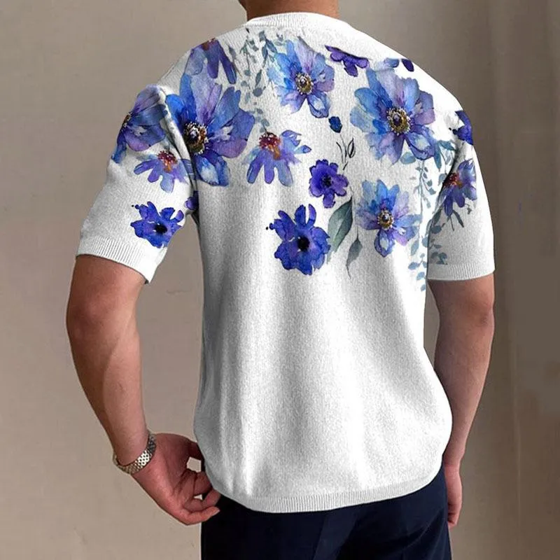 T-Shirt en tricot à manches courtes et imprimé fleuri vintage