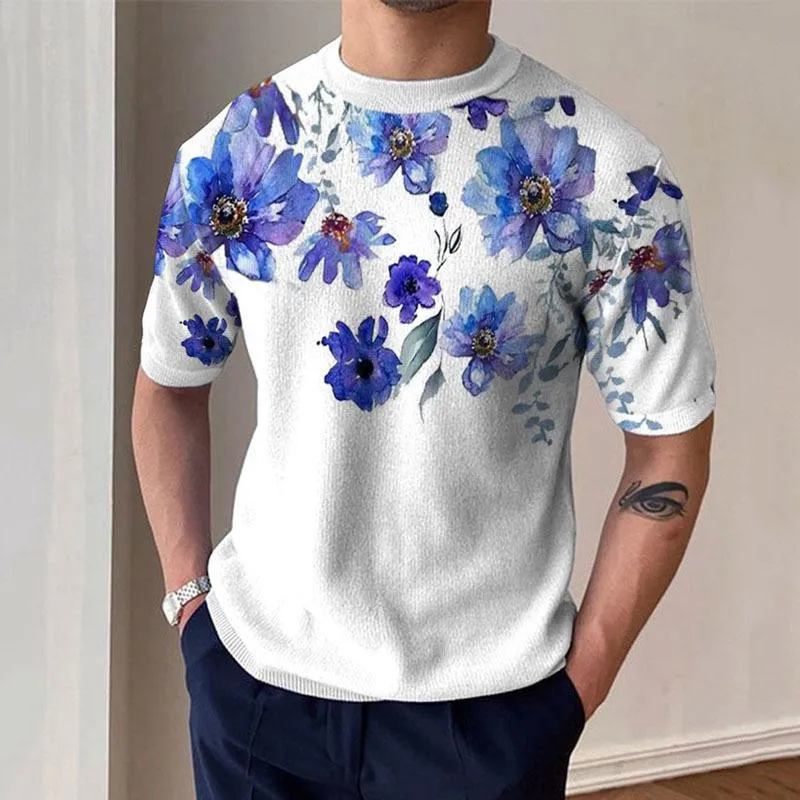 T-Shirt en tricot à manches courtes et imprimé fleuri vintage