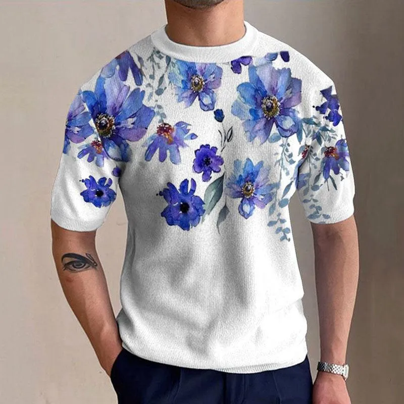 T-Shirt en tricot à manches courtes et imprimé fleuri vintage