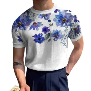 T-Shirt en tricot à manches courtes et imprimé fleuri vintage