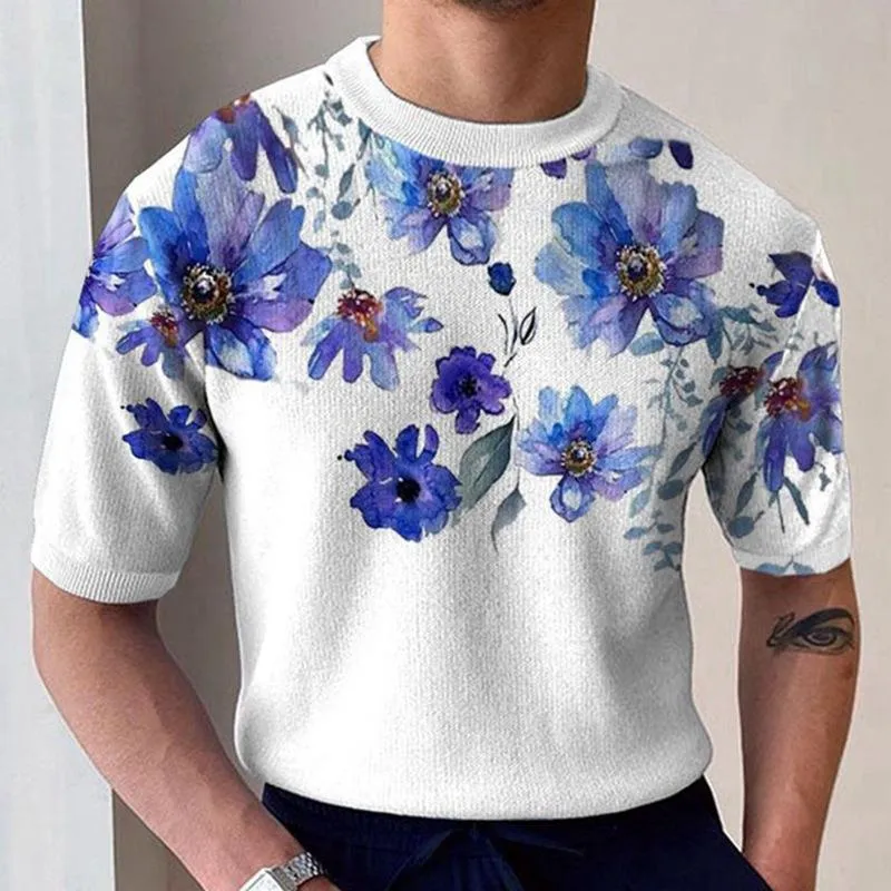 T-Shirt en tricot à manches courtes et imprimé fleuri vintage