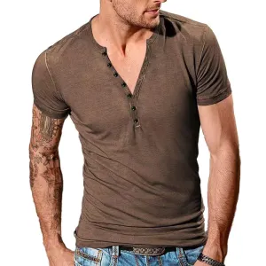 T-shirt à manches courtes col rond Henley vintage