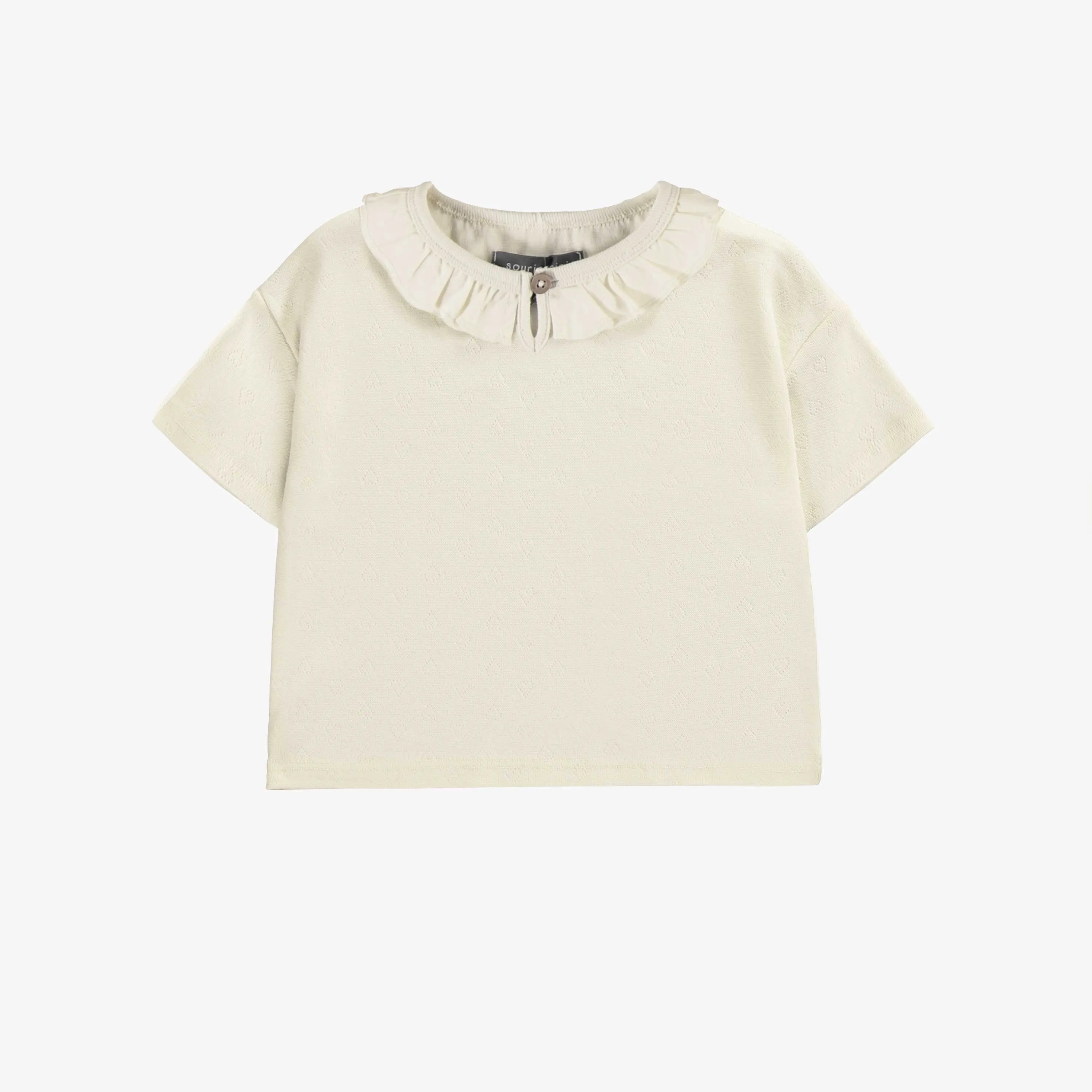 T-shirt à manches courtes raglans de coupe décontractée avec col crème, bébé || Cream short raglan sleeves relaxed fit t-shirt, baby