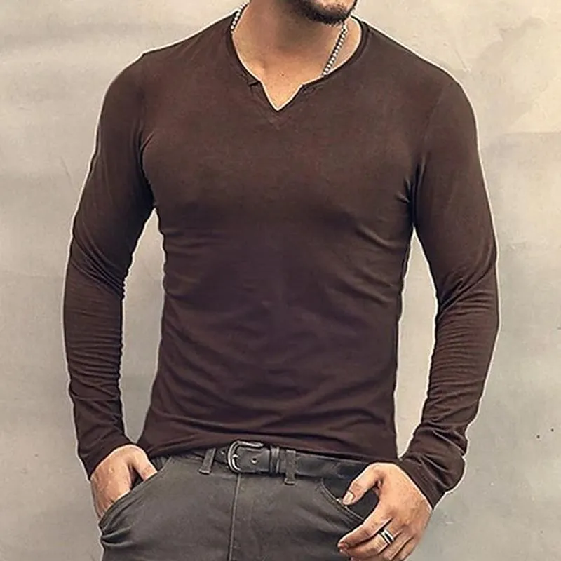 T-shirt uni tendance et col en V vintage
