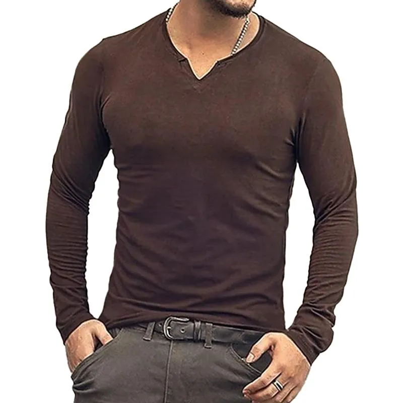 T-shirt uni tendance et col en V vintage