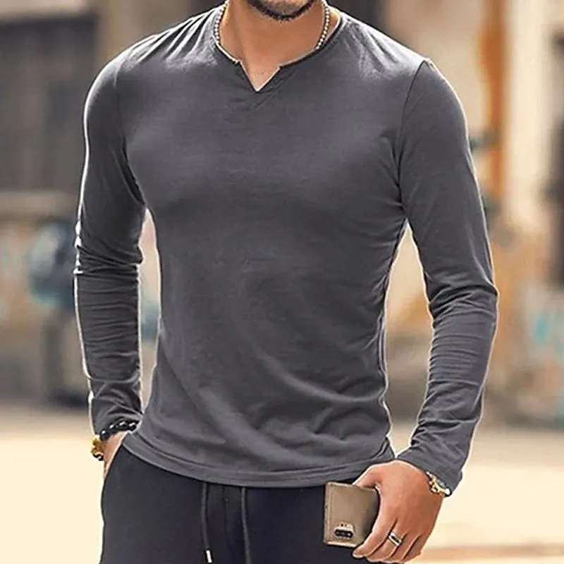 T-shirt uni tendance et col en V vintage