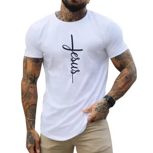 T-shirt vintage à manches courtes avec lettres de Jésus
