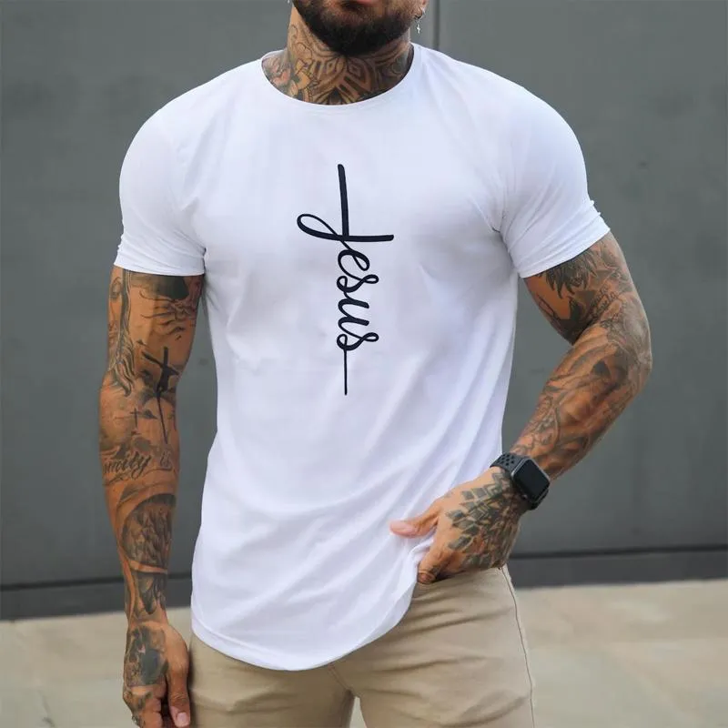 T-shirt vintage à manches courtes avec lettres de Jésus