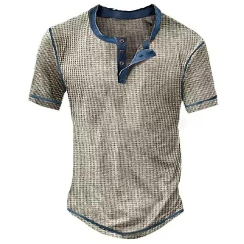 T-shirt vintage à manches courtes et col Henley