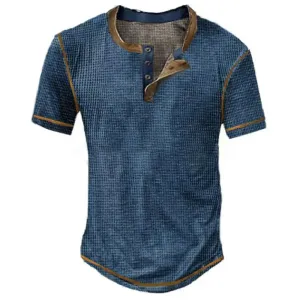 T-shirt vintage à manches courtes et col Henley