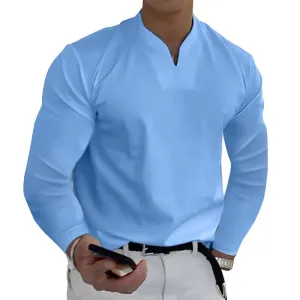 T-shirt vintage à manches longues pour hommes de couleur unie