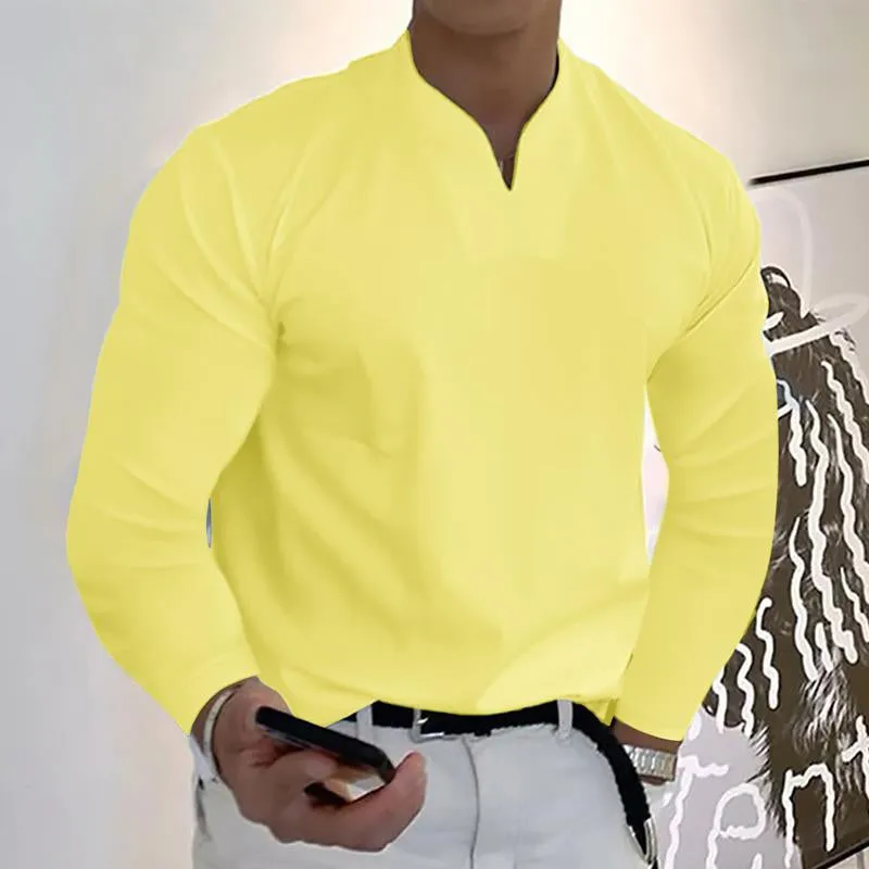 T-shirt vintage à manches longues pour hommes de couleur unie