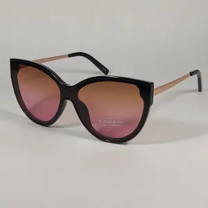 Tahari Oversize Cat Eye Sunglasses Black Gold Frame Pink Brown Gradient Lens TH781 OX