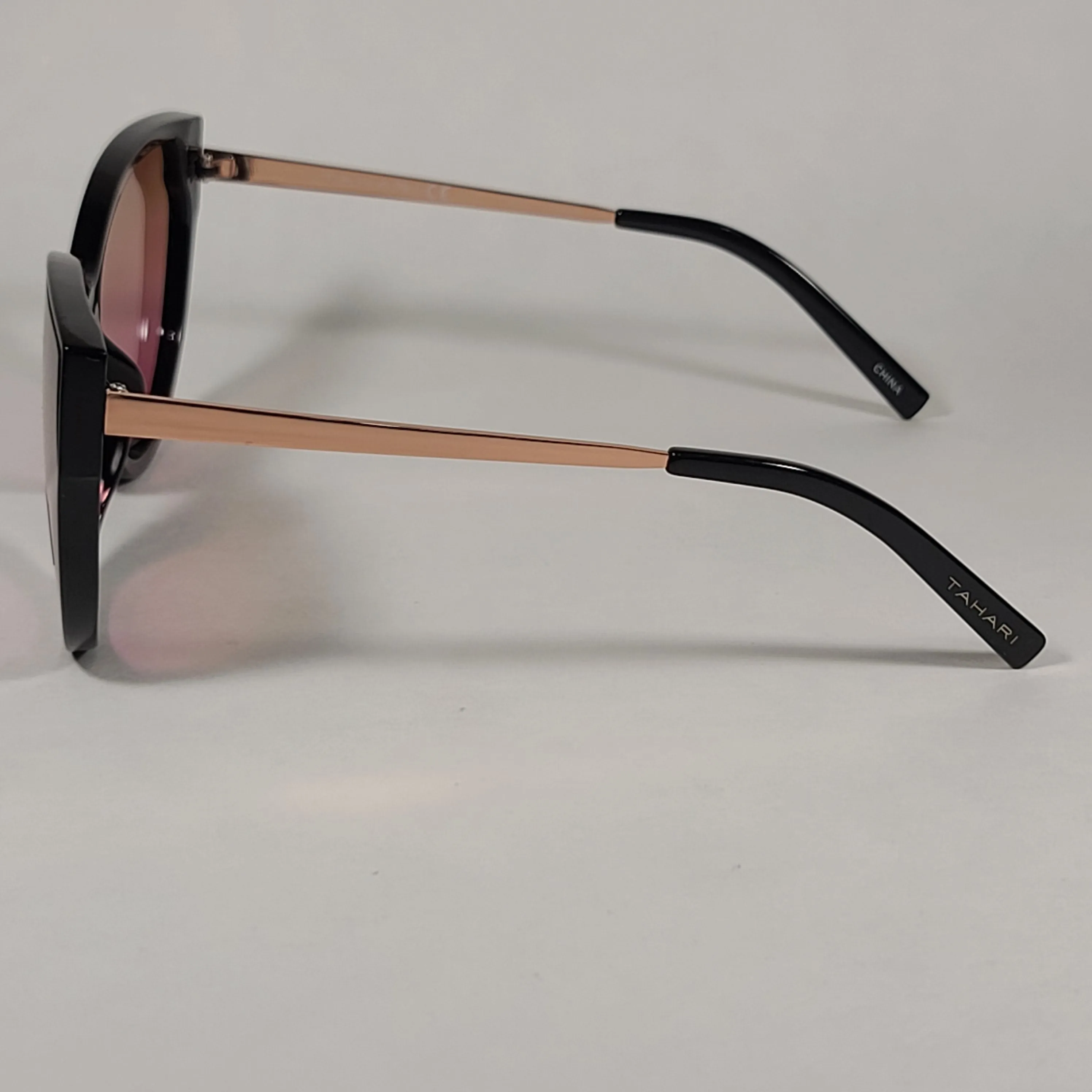 Tahari Oversize Cat Eye Sunglasses Black Gold Frame Pink Brown Gradient Lens TH781 OX