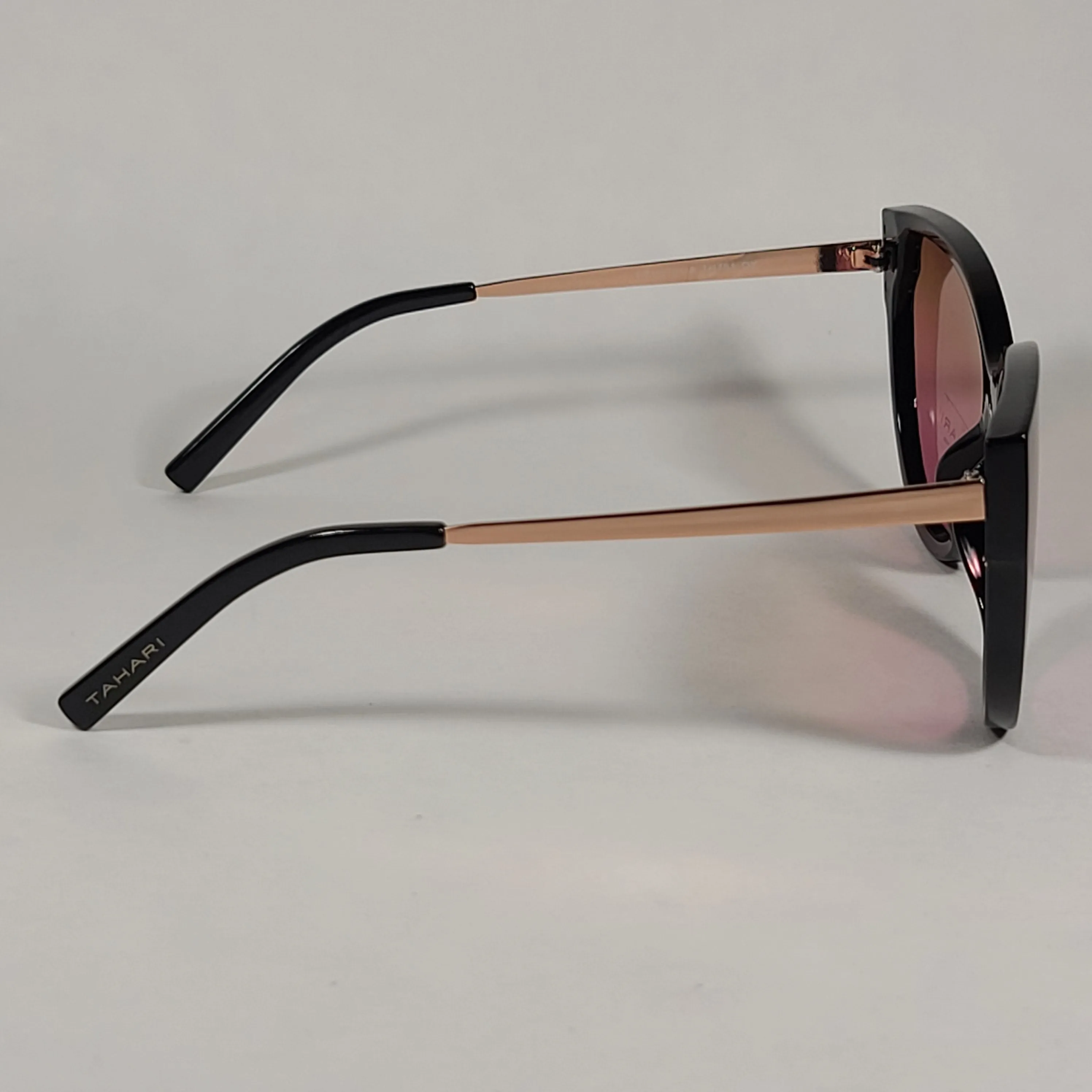 Tahari Oversize Cat Eye Sunglasses Black Gold Frame Pink Brown Gradient Lens TH781 OX