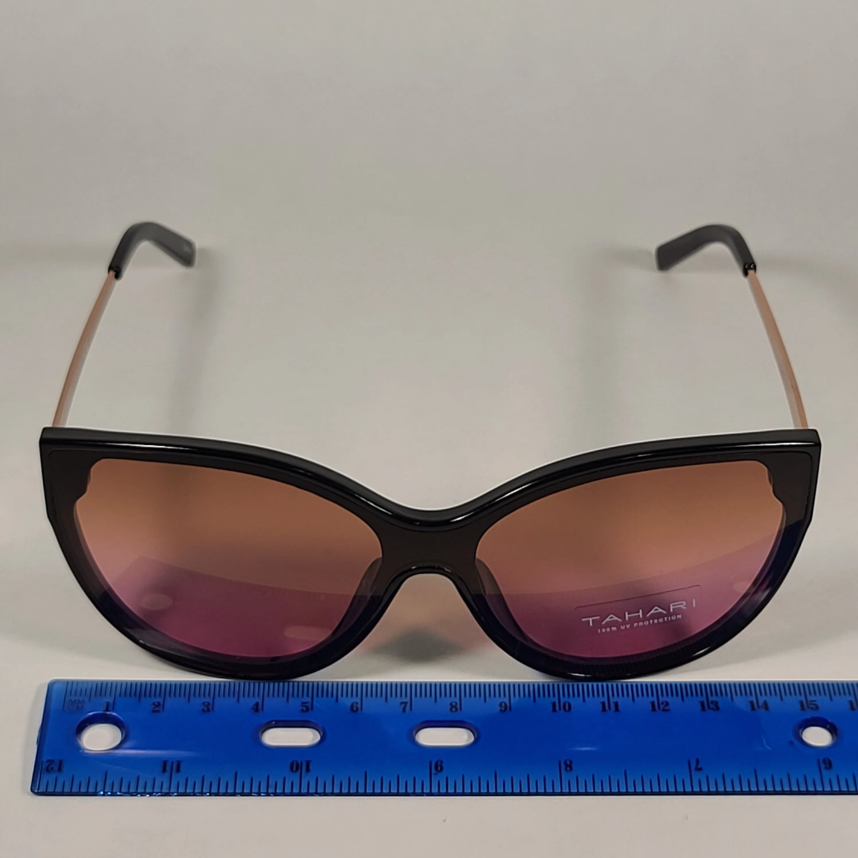 Tahari Oversize Cat Eye Sunglasses Black Gold Frame Pink Brown Gradient Lens TH781 OX