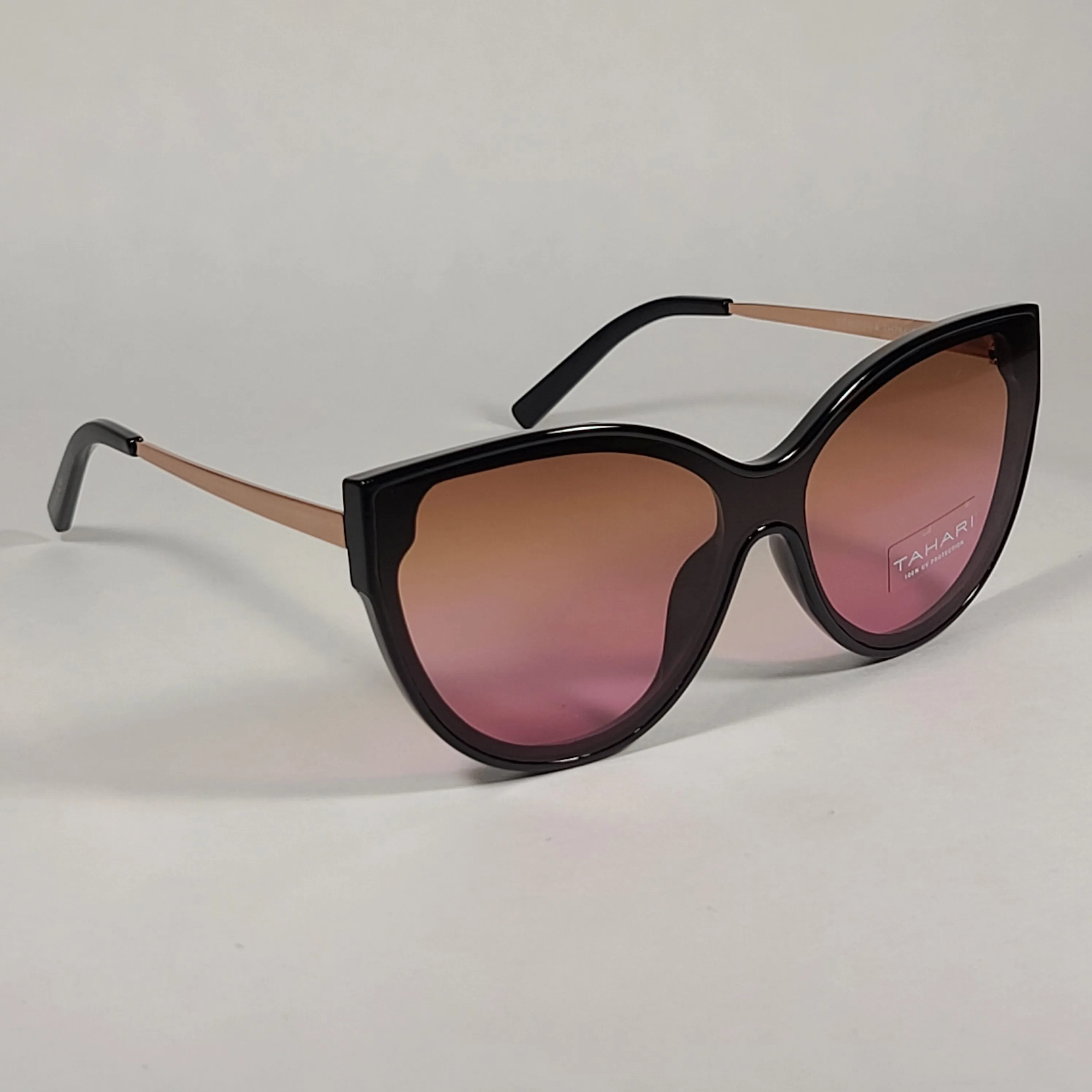Tahari Oversize Cat Eye Sunglasses Black Gold Frame Pink Brown Gradient Lens TH781 OX