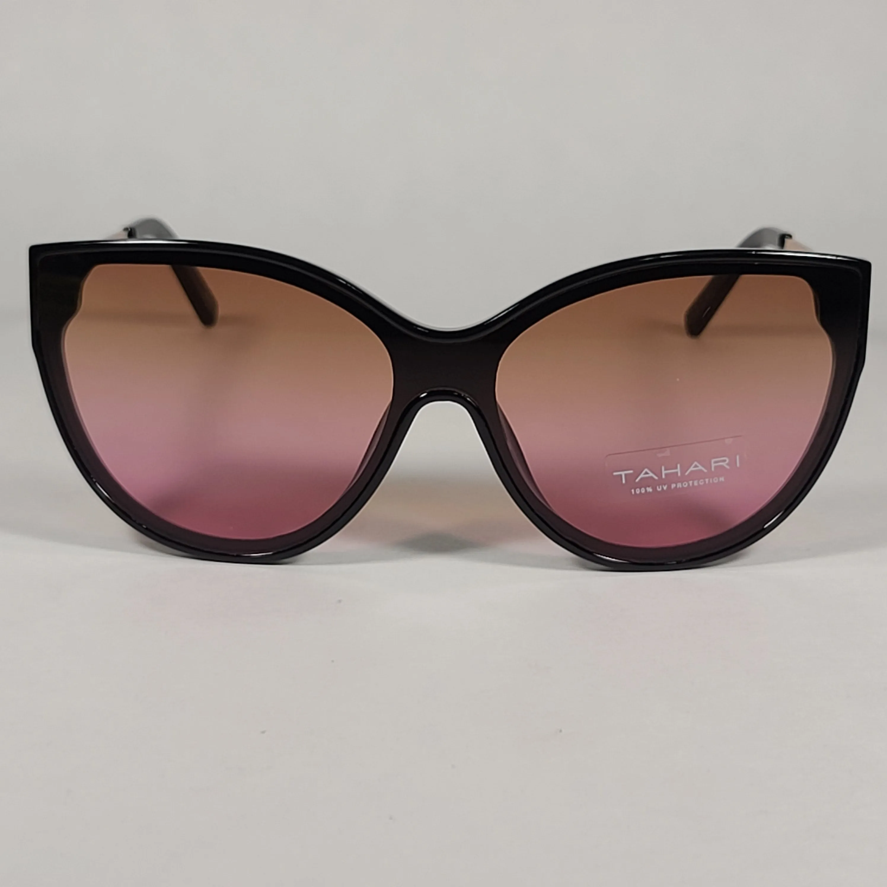 Tahari Oversize Cat Eye Sunglasses Black Gold Frame Pink Brown Gradient Lens TH781 OX