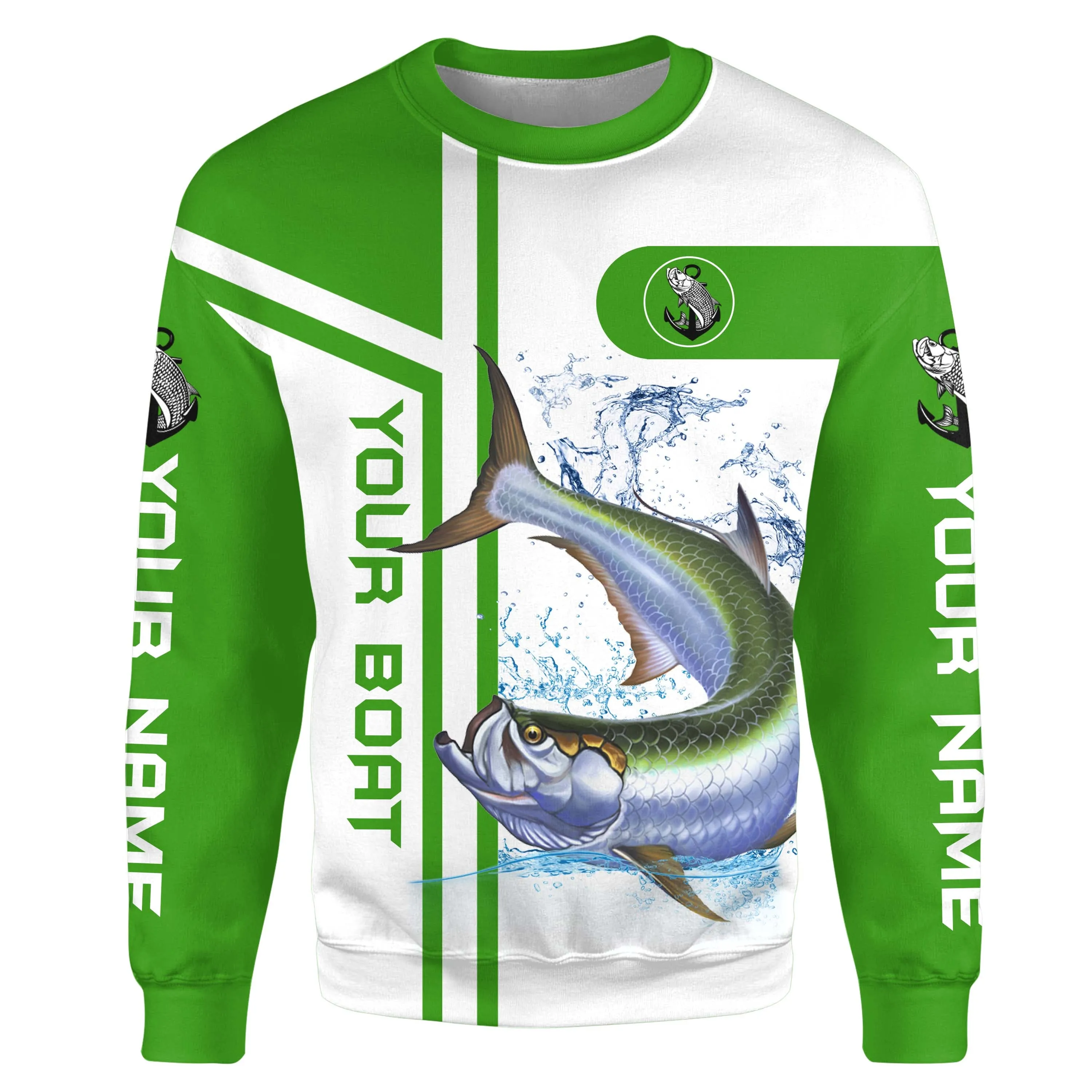 Tarpon fishing Custom name & boat name Fishing apparel - Green | Sweatshirt - NPQ672