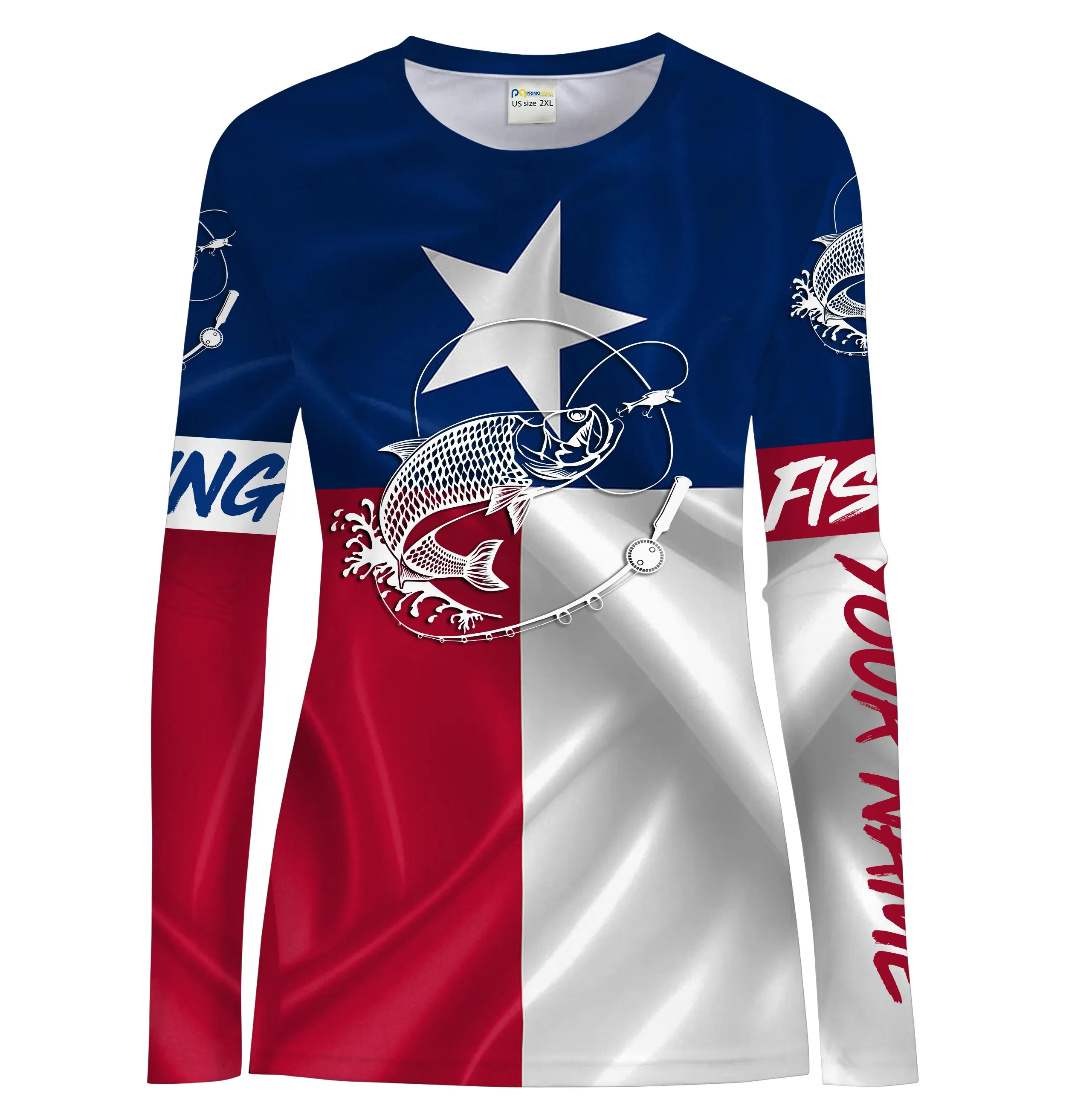 Tarpon fishing Texas Flag Customize Name UV protection UPF 30  long sleeves fishing shirt for women NPQ78