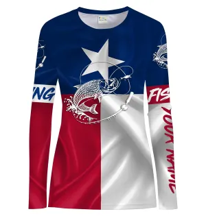 Tarpon fishing Texas Flag Customize Name UV protection UPF 30  long sleeves fishing shirt for women NPQ78
