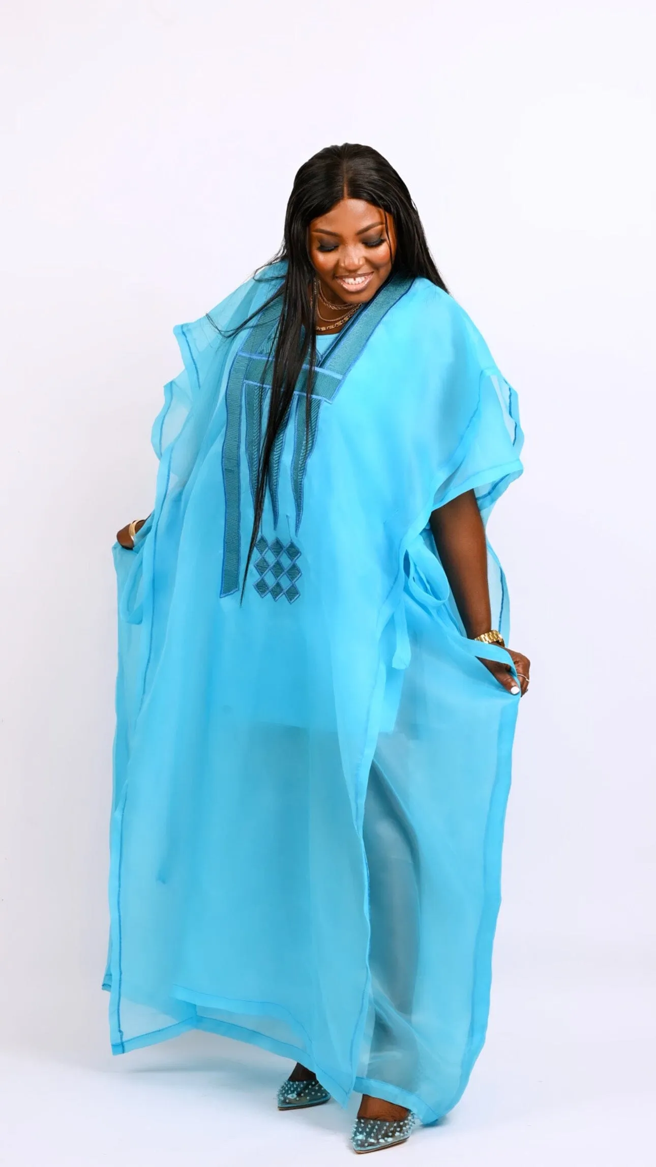 Teal Blue kaftan Boubou dress Look 7