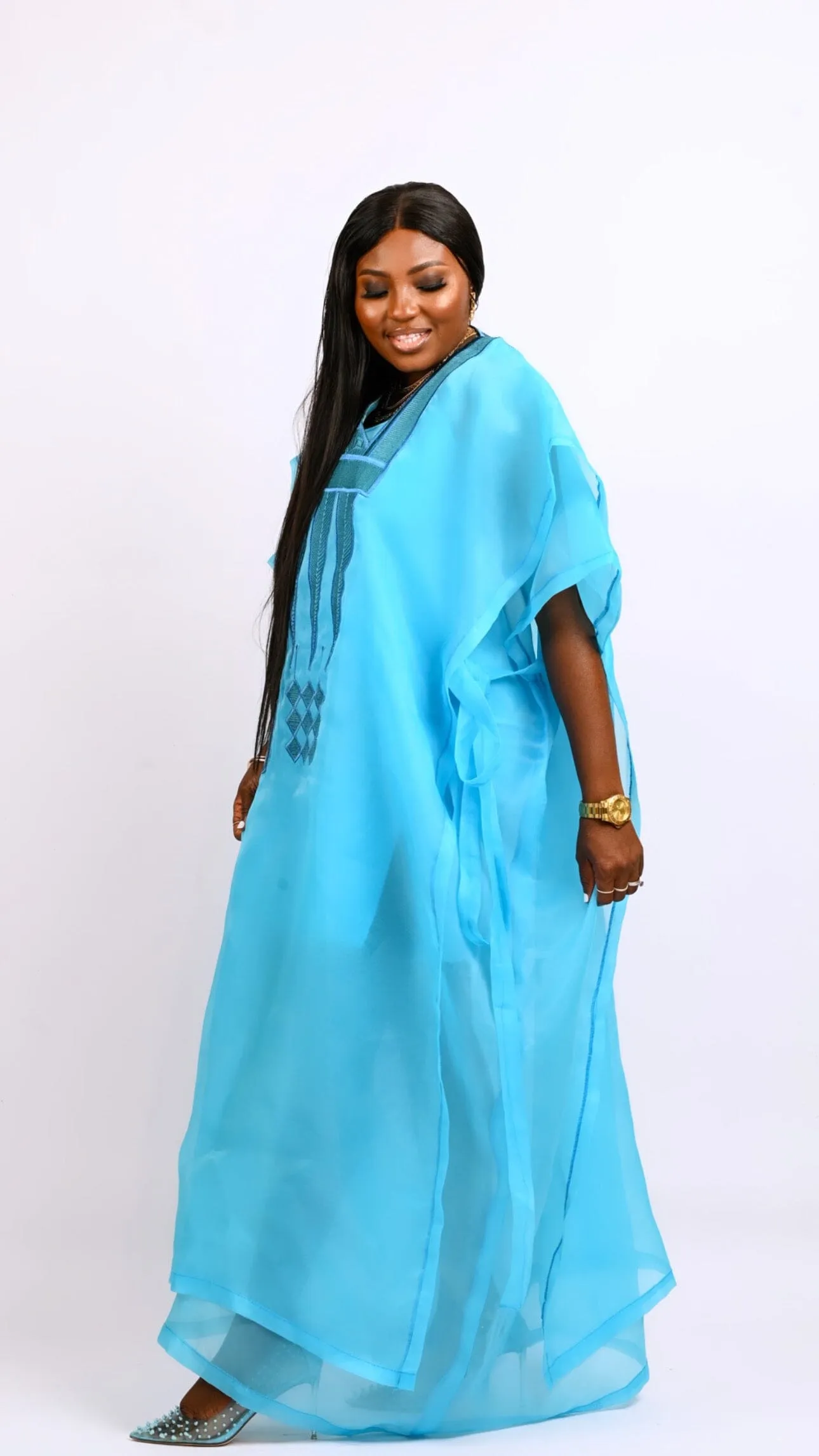 Teal Blue kaftan Boubou dress Look 7