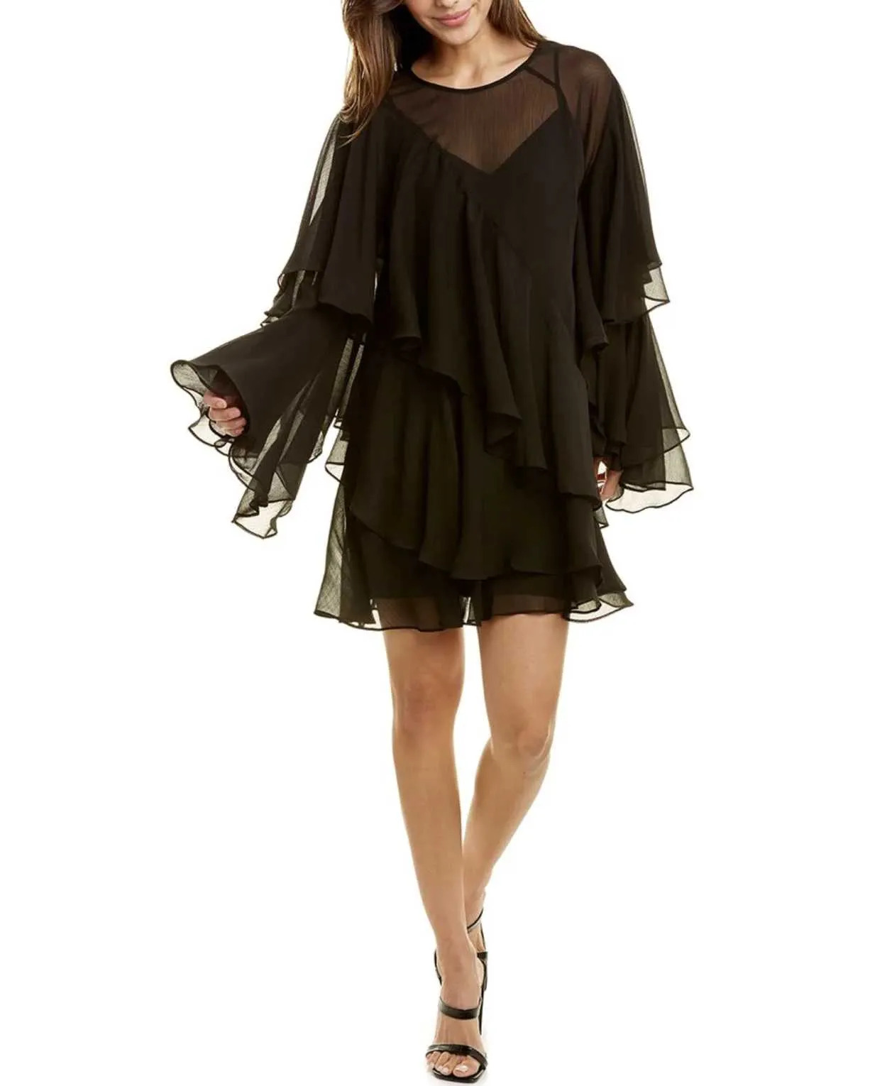 Ted Baker-Waterfall Ruffle Mini Dress-Black-Ted Baker Size 2 / US 6