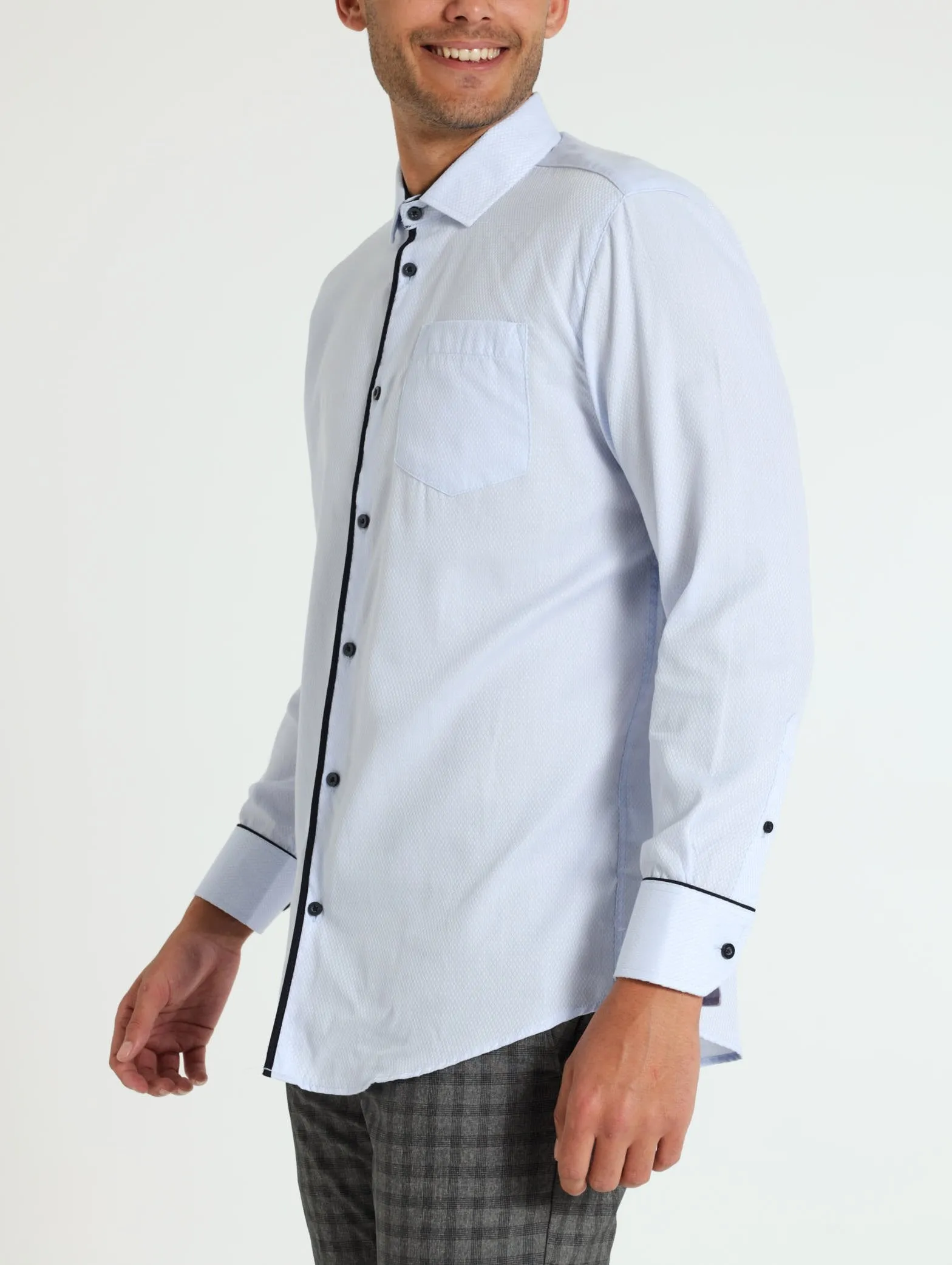 Textured Contrast Shirt - Light Blue