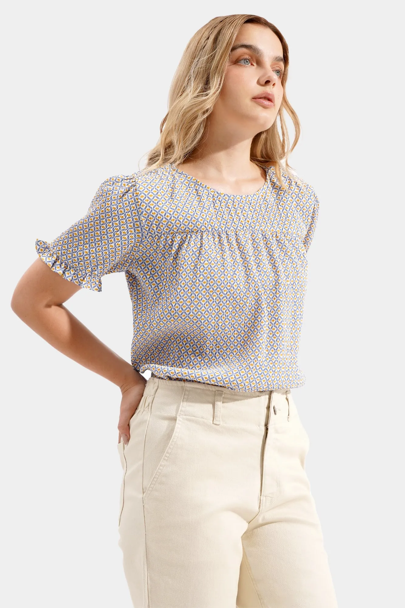 Textured Geometric Print Top