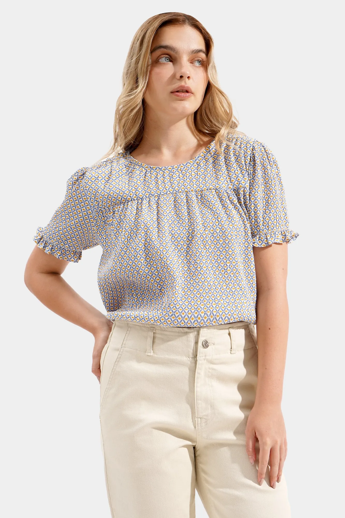 Textured Geometric Print Top