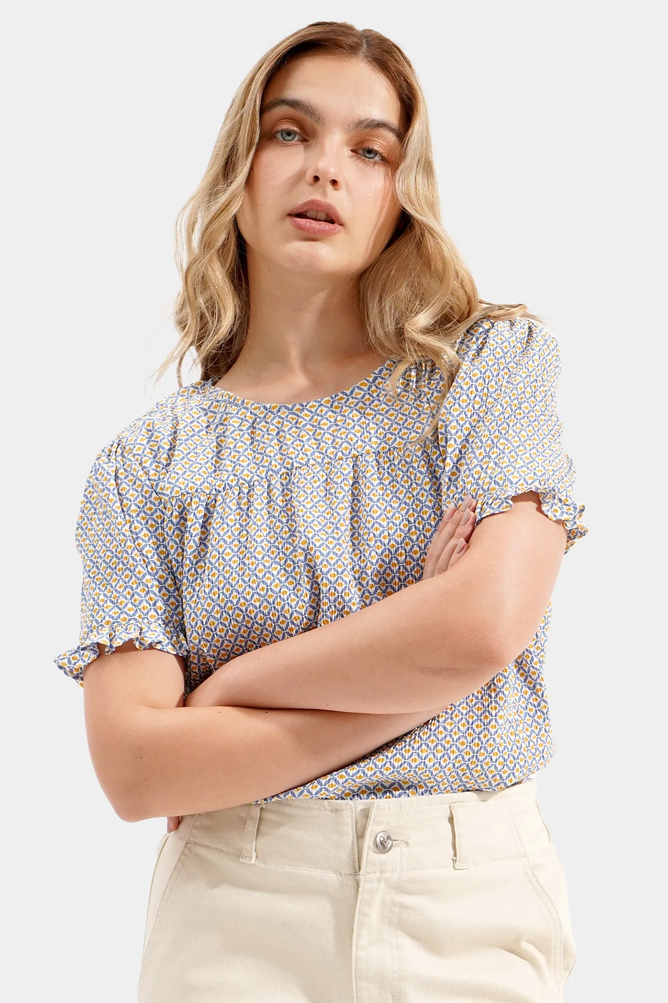Textured Geometric Print Top