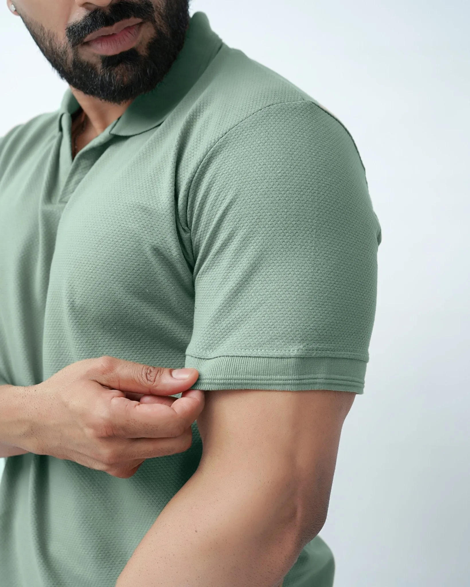TEXTURED KINT GREEN POLO SHIRT
