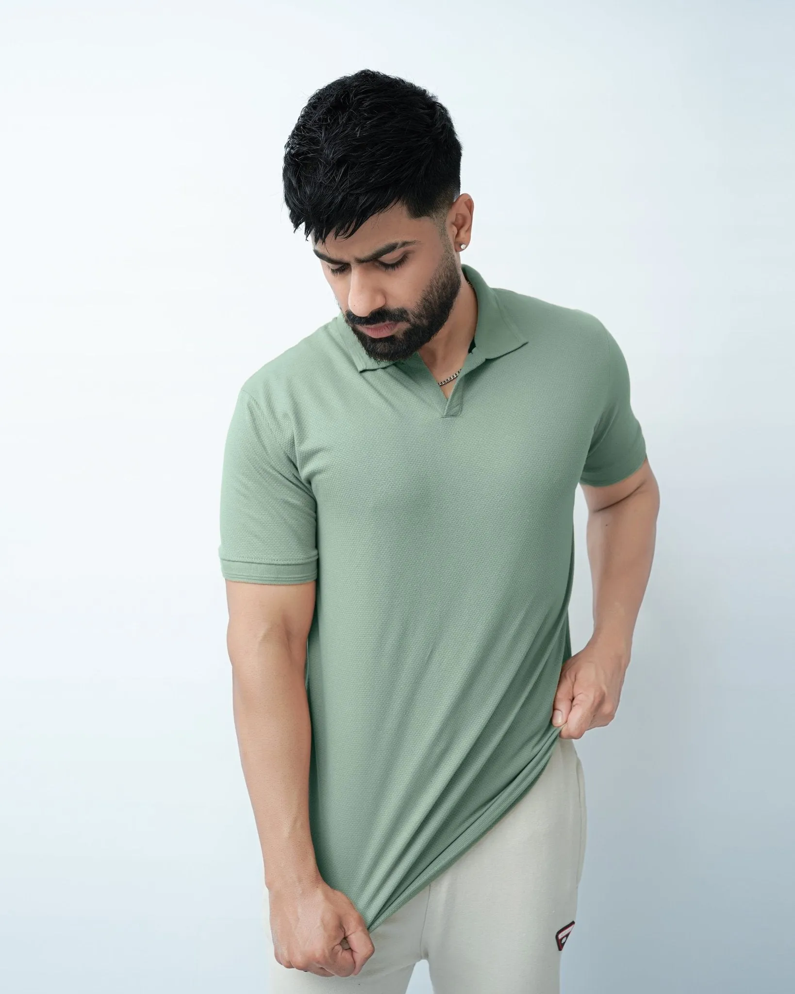 TEXTURED KINT GREEN POLO SHIRT