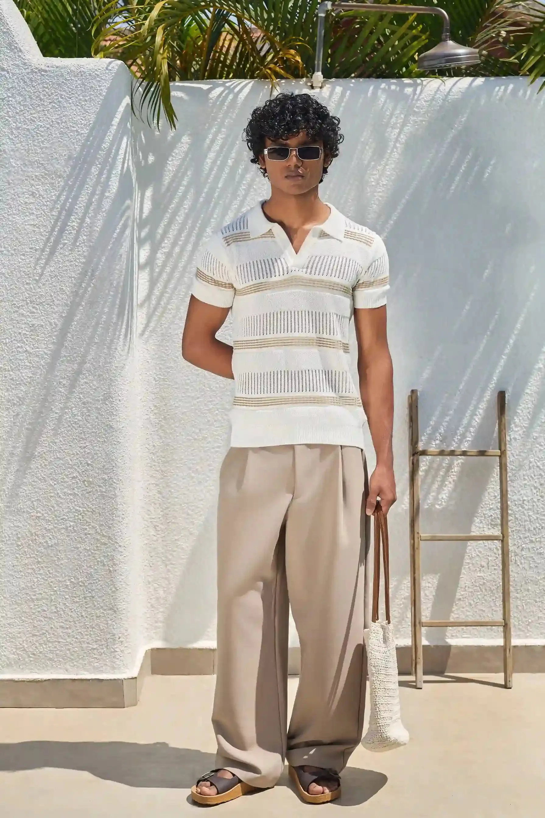 Textured Knit Polo T-Shirt - Off White