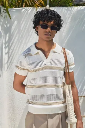 Textured Knit Polo T-Shirt - Off White