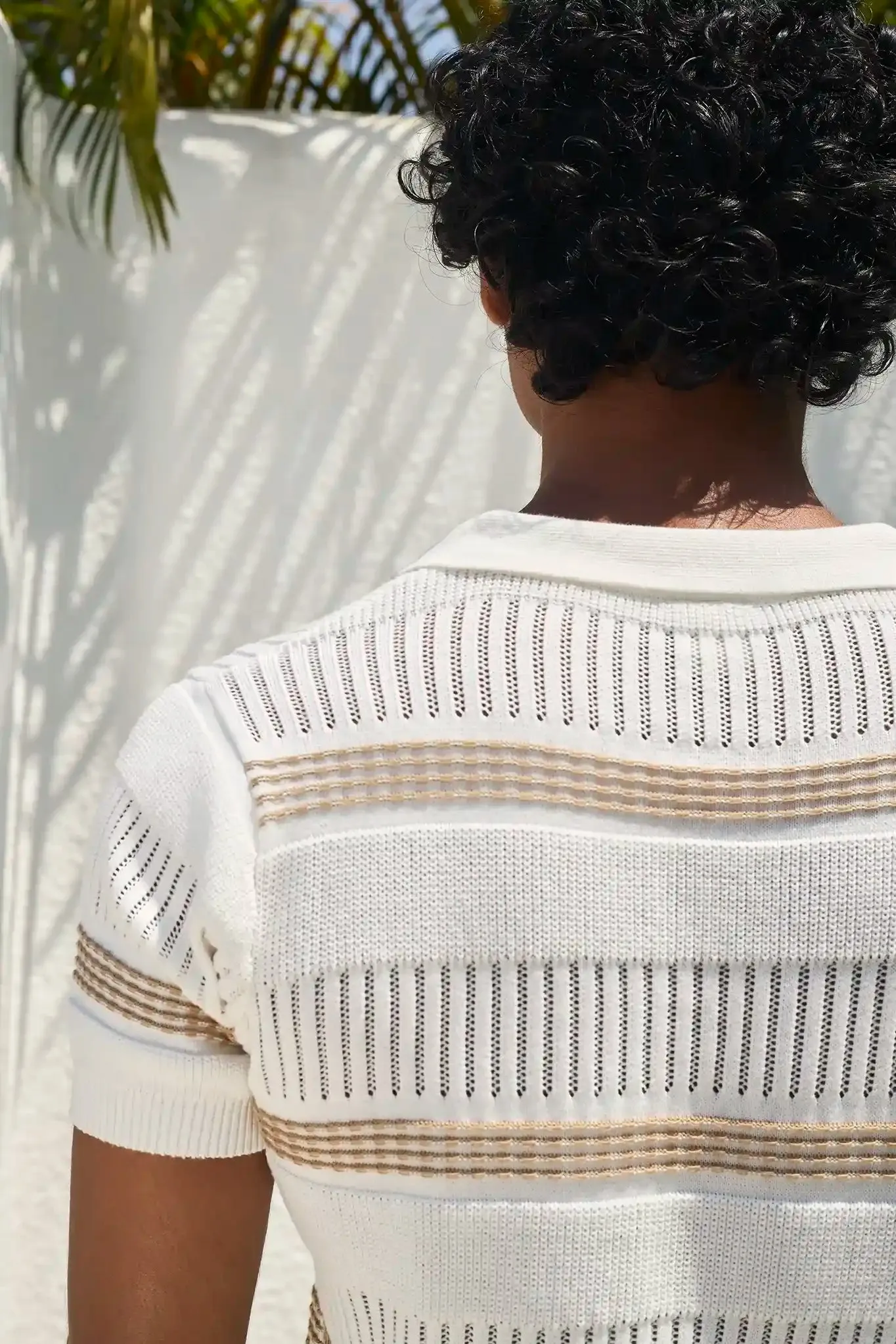 Textured Knit Polo T-Shirt - Off White