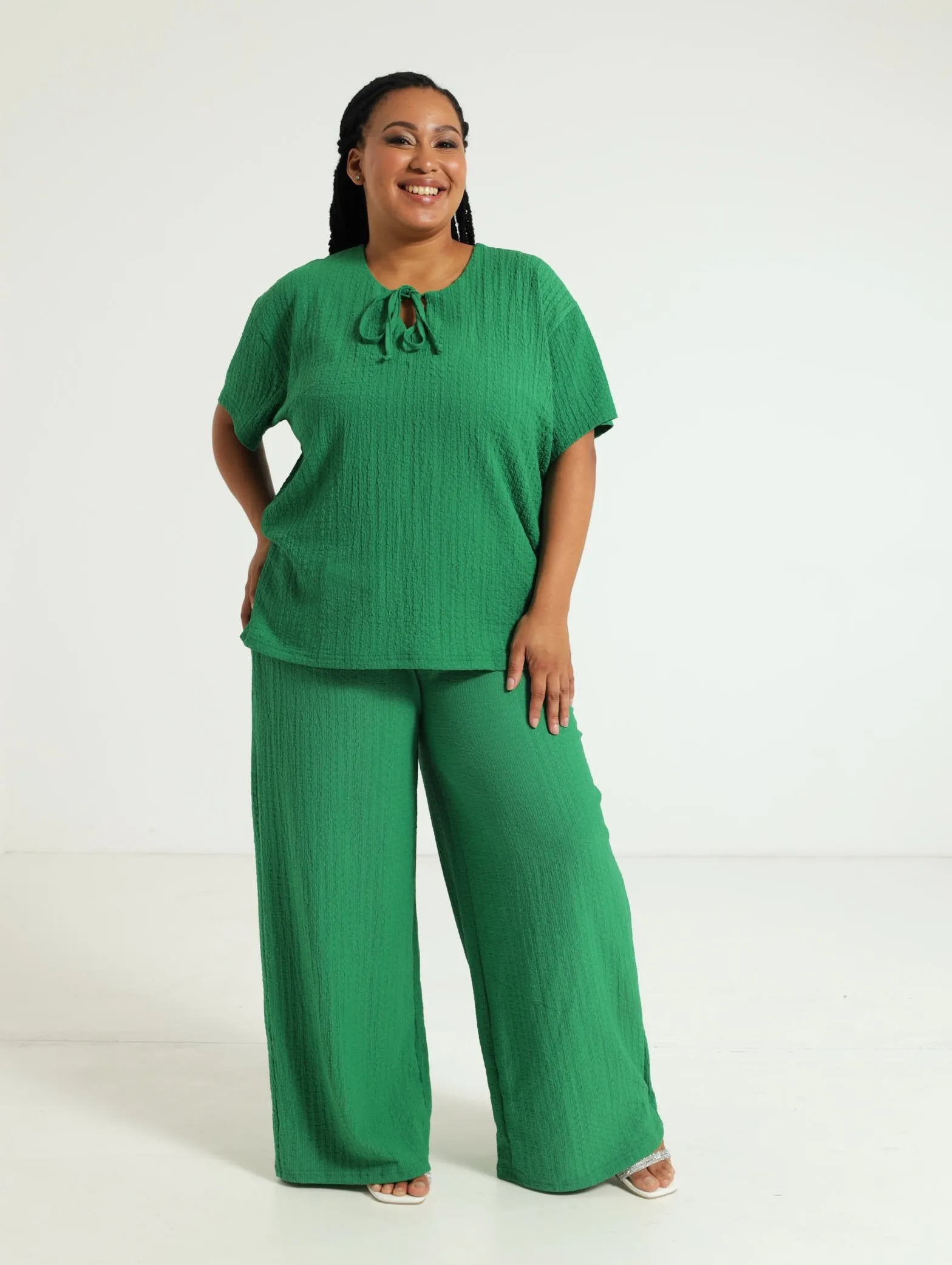 Textured Oversized Tee - Green
