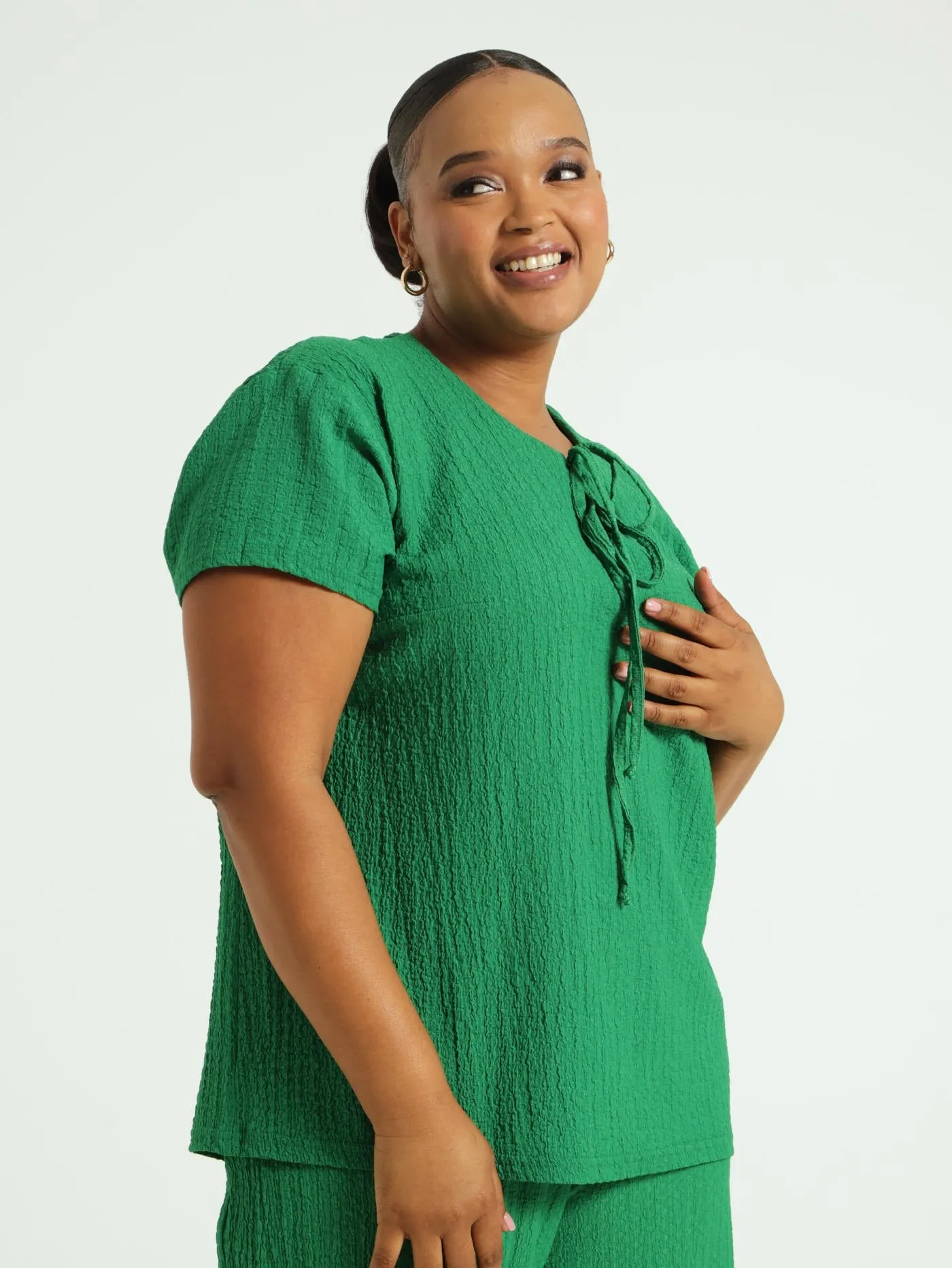 Textured Oversized Tee - Green