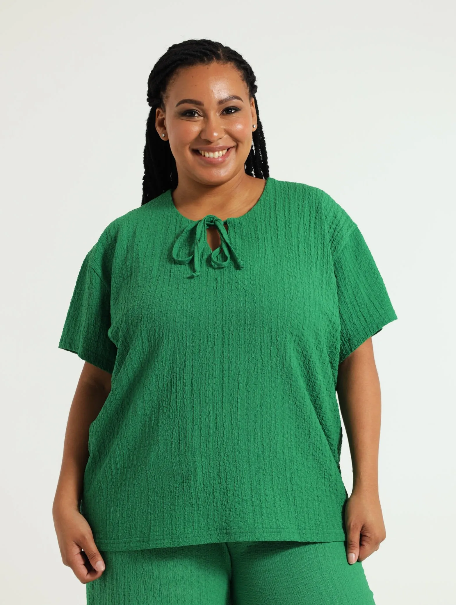 Textured Oversized Tee - Green