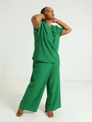Textured Oversized Tee - Green