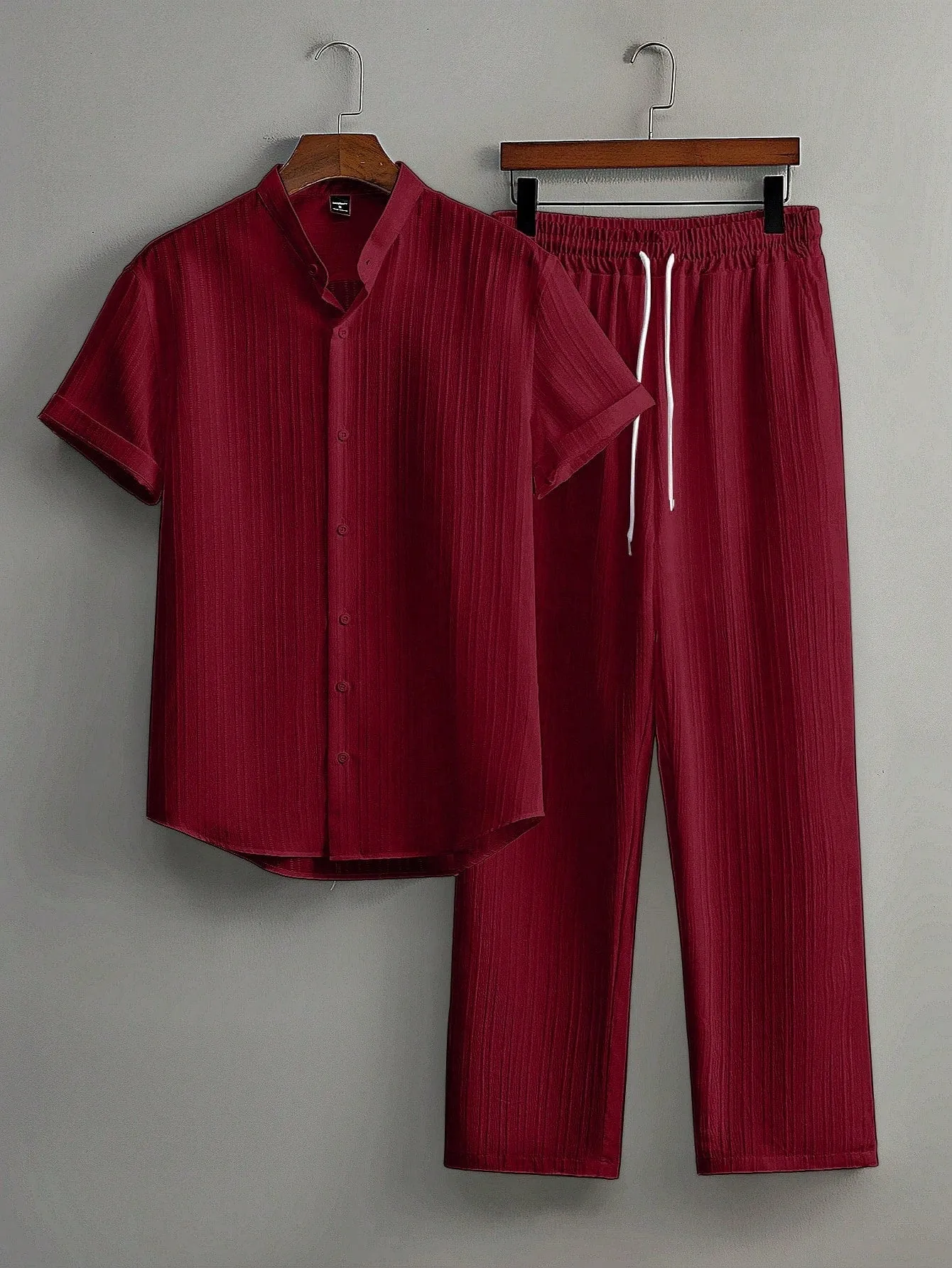 Textured shirt mens| Men Casual Solid Color Textured Short Shirt