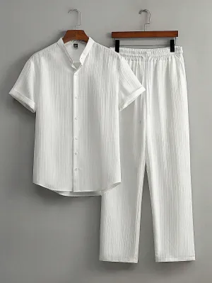Textured shirt mens| Men Casual Solid Color Textured Short Shirt