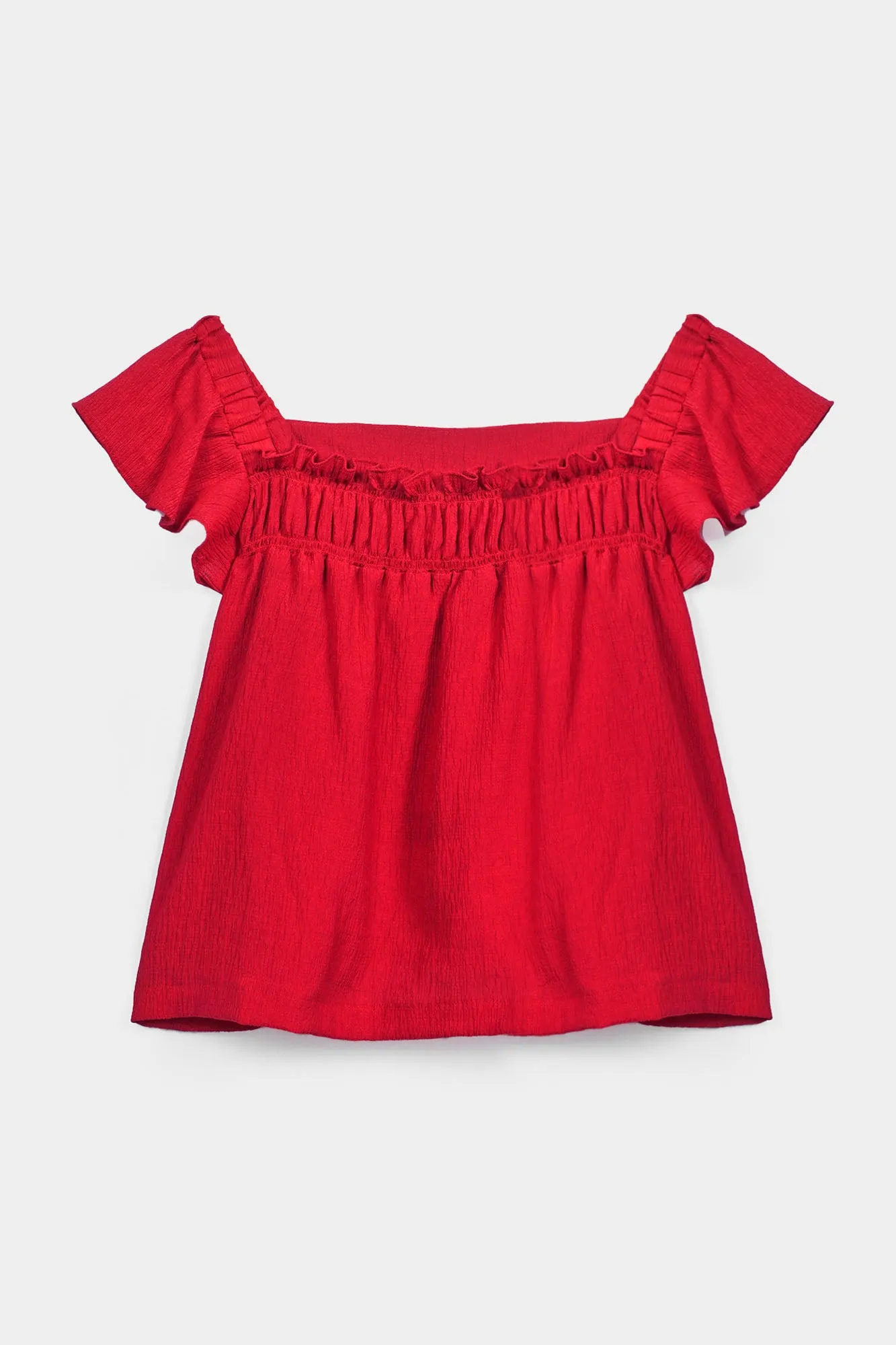 Textured Square Neck Ruched Top