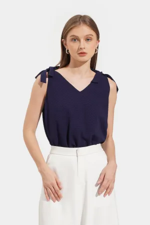Textured Tie V-Neck Top