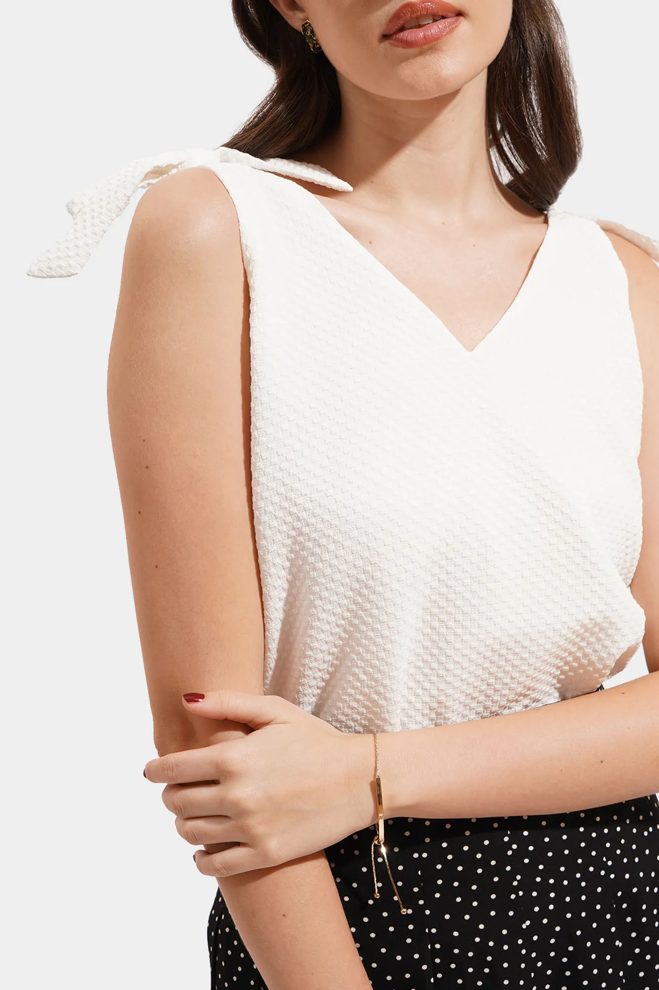 Textured Tie V-Neck Top