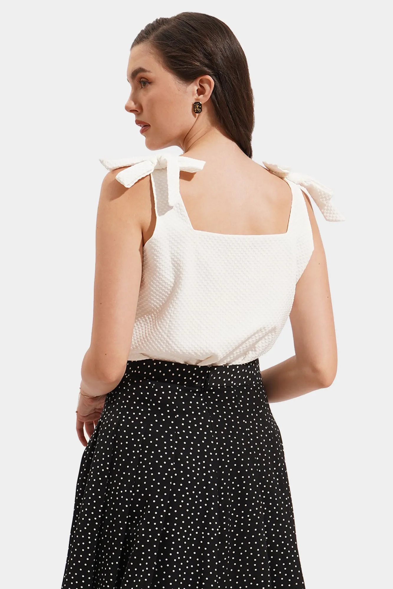 Textured Tie V-Neck Top