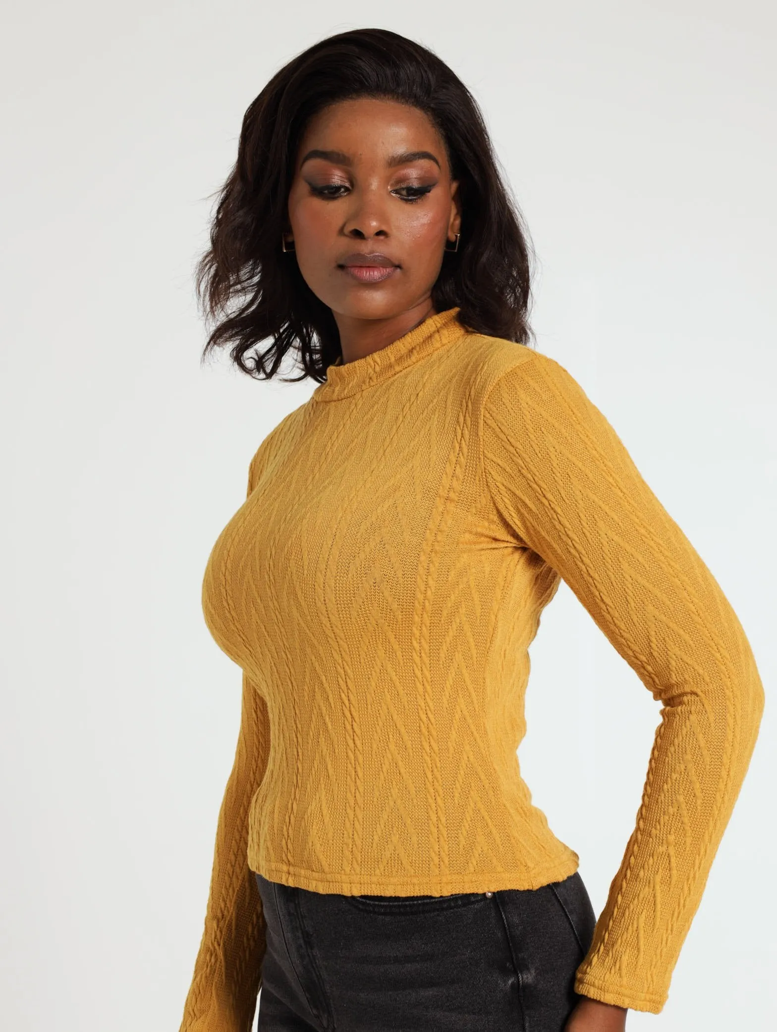 Textured Turtleneck Tee - Ochre