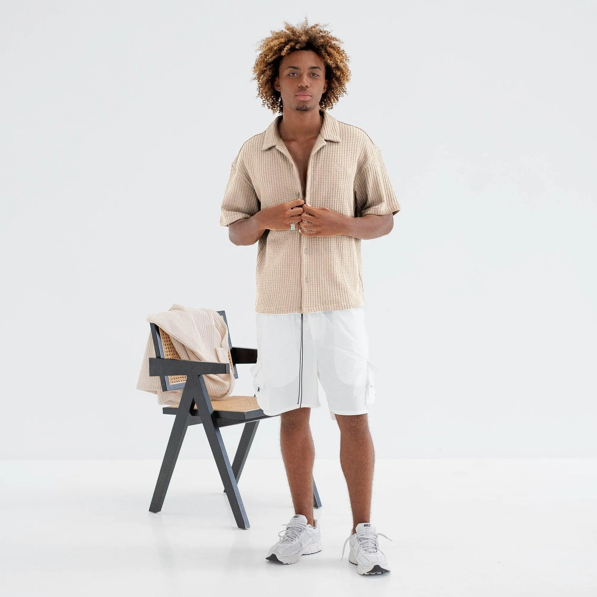 Textured Waffle Shirt - Cream