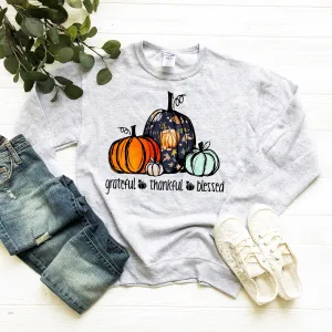 Thankful Grateful Blessed Four Pumpkin Crewneck